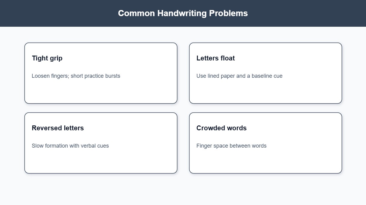 Infographic of common handwriting problems and how to help with each