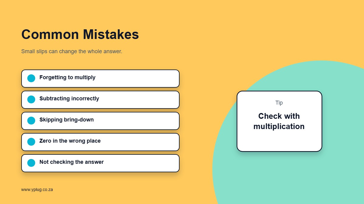 Common long division mistakes and how to check answers