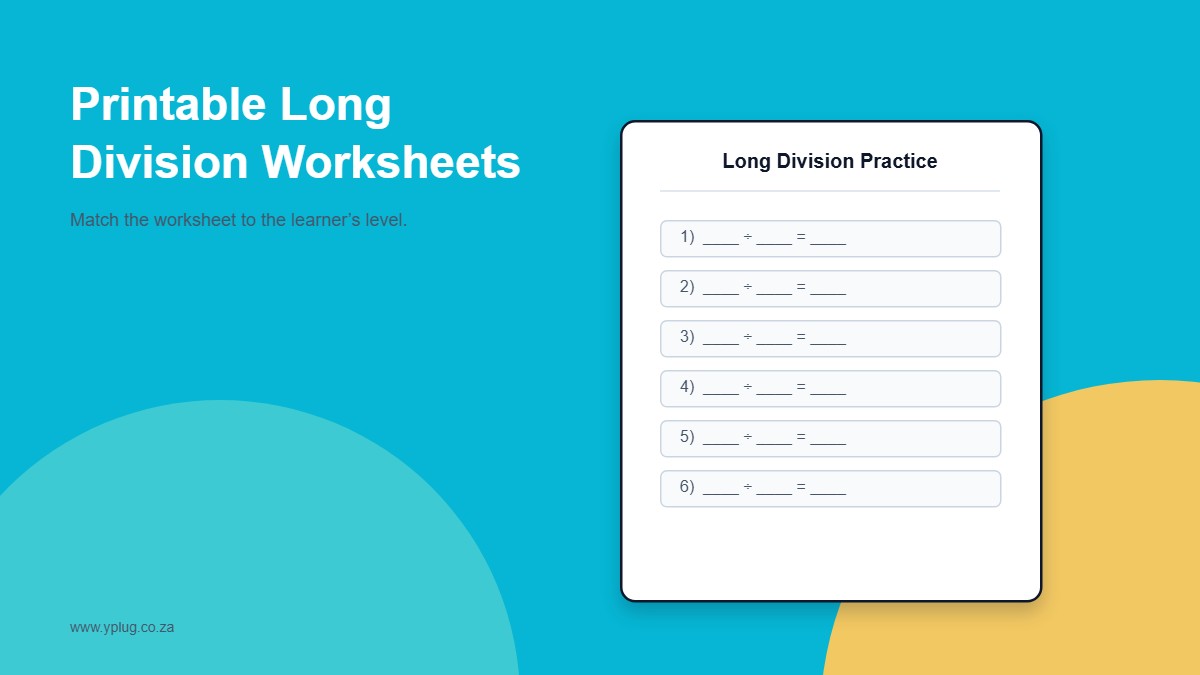 Printable long division practice worksheets for classroom and homework