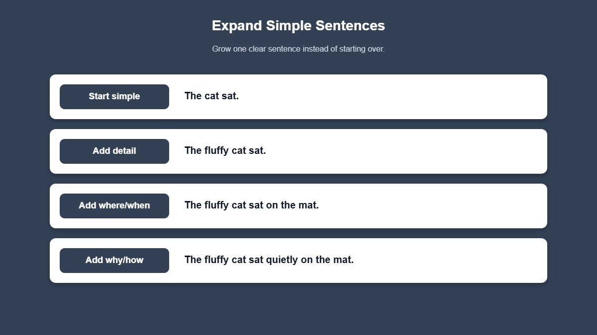 Four steps for expanding a simple sentence with detail