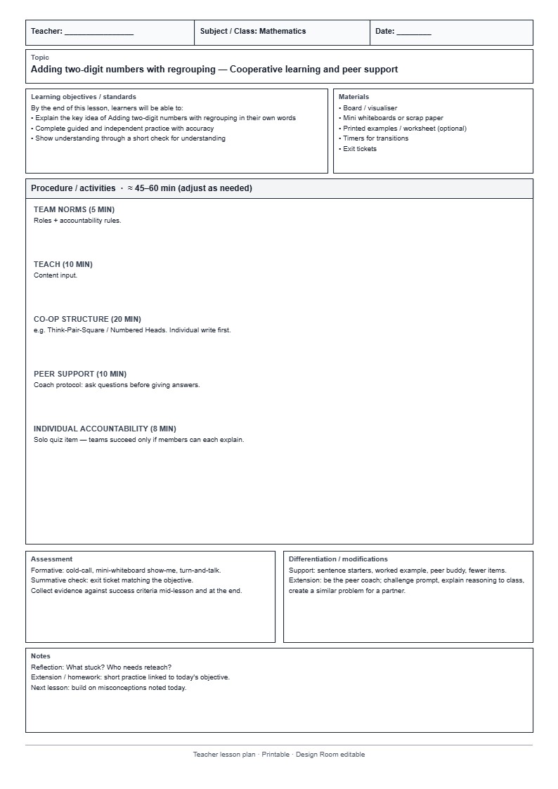 Lesson Plan 37: Cooperative learning and peer support