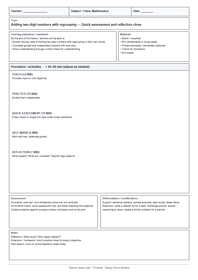 Lesson Plan 42: Quick assessment and reflection close