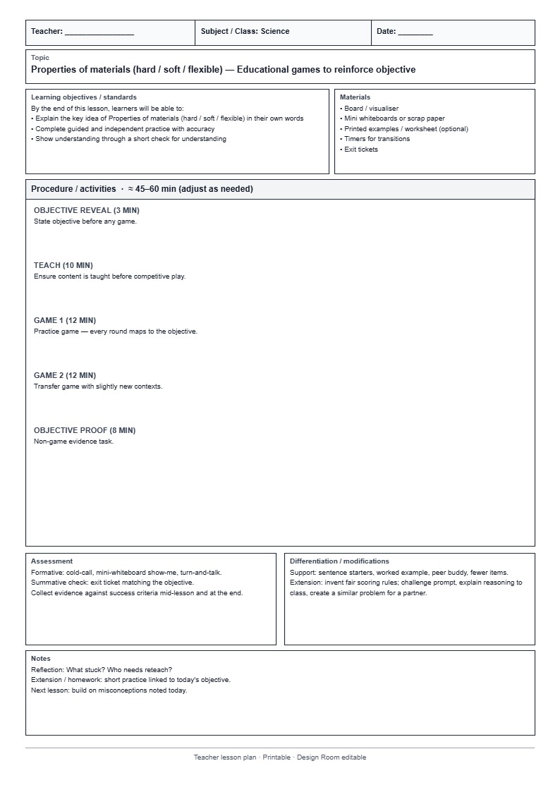 Lesson Plan 43: Educational games to reinforce objective