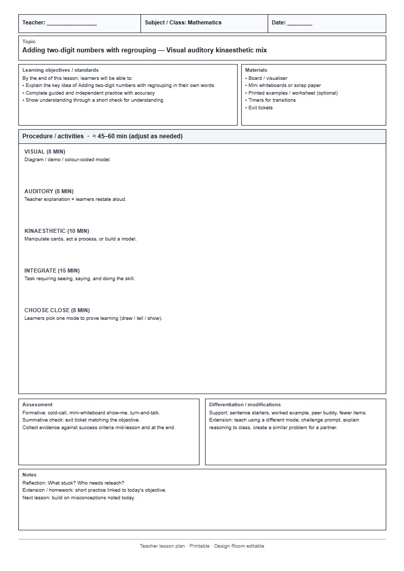 Lesson Plan 47: Visual auditory kinaesthetic mix