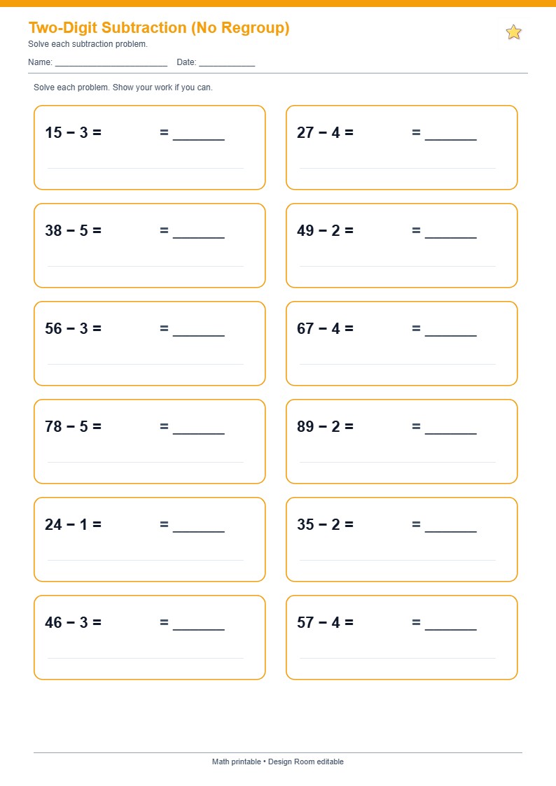 Two-Digit Subtraction (No Regroup)