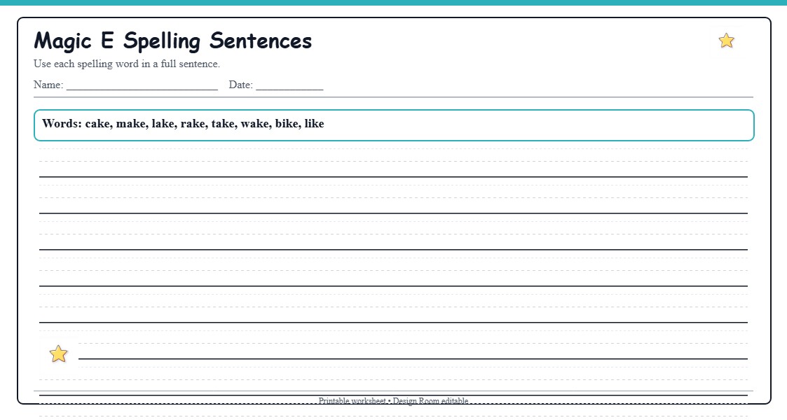 Magic E Spelling Sentences