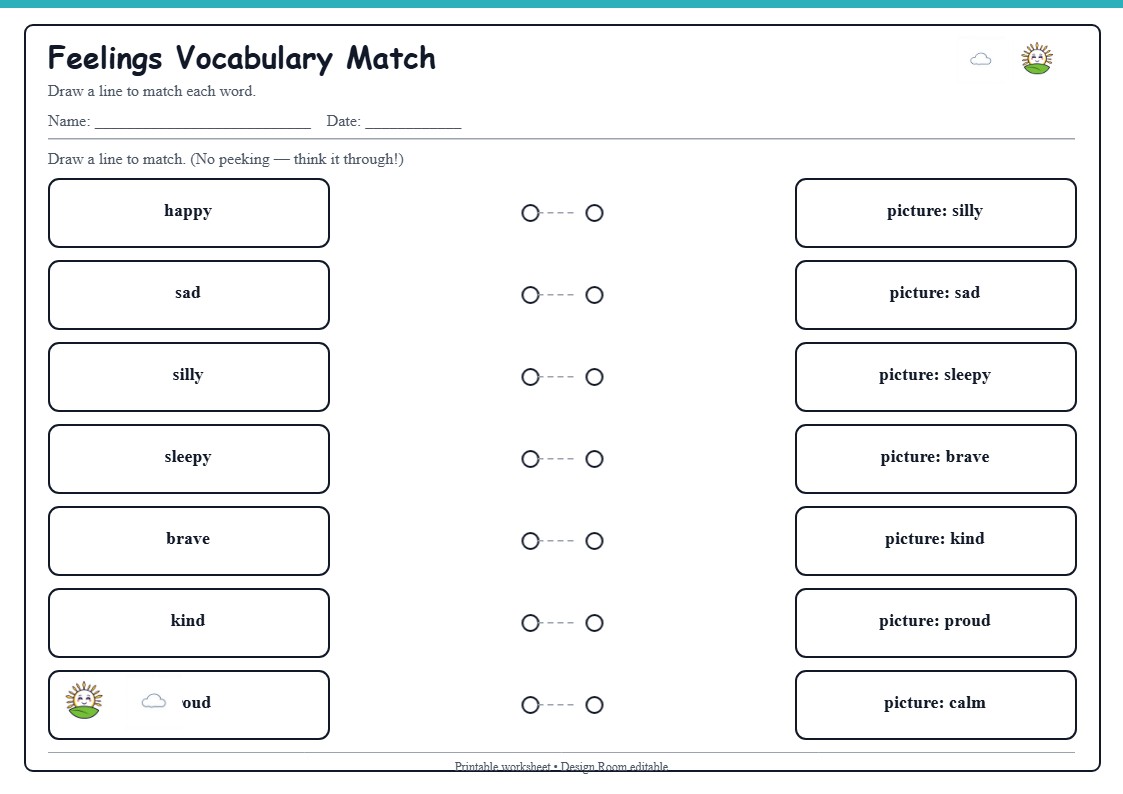 Feelings Vocabulary Match