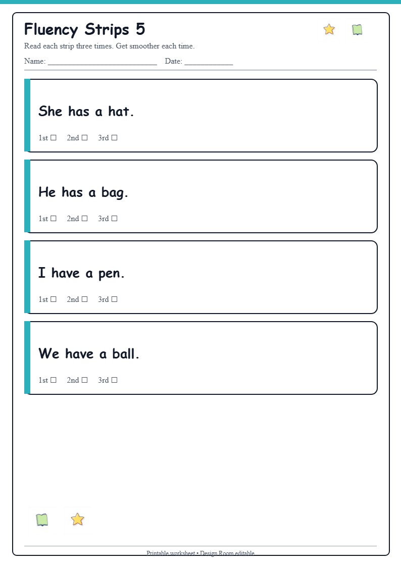 Reading Fluency Strips 5