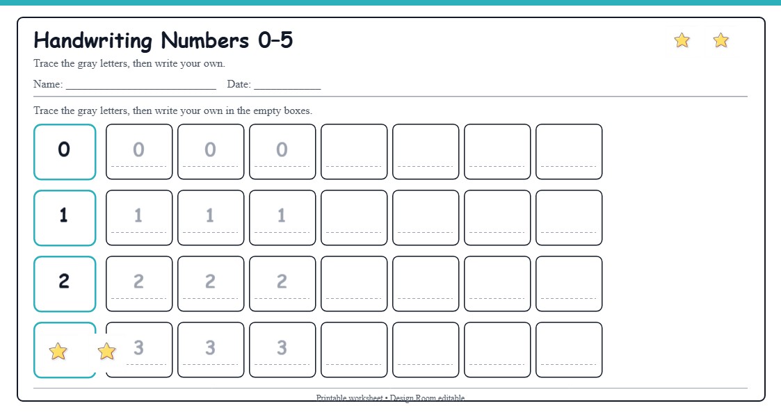 Handwriting Numbers 0–5