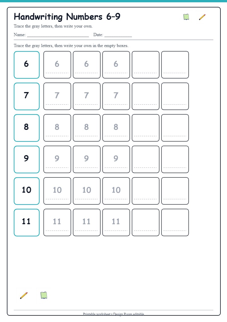 Handwriting Numbers 6–9