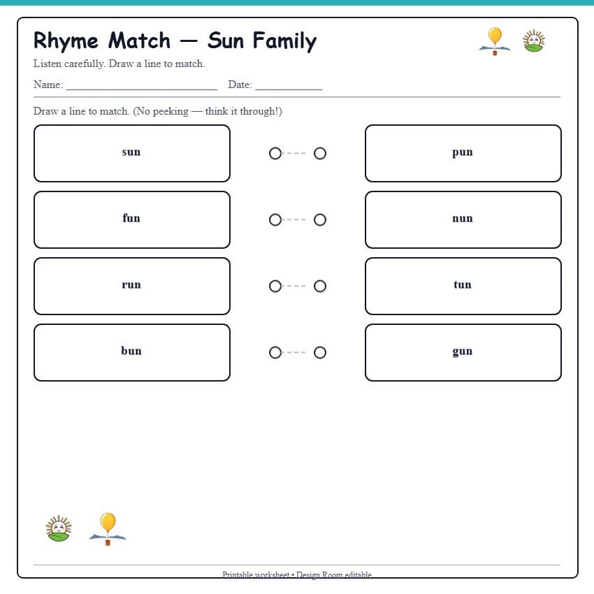 Rhyme Match — Sun Family