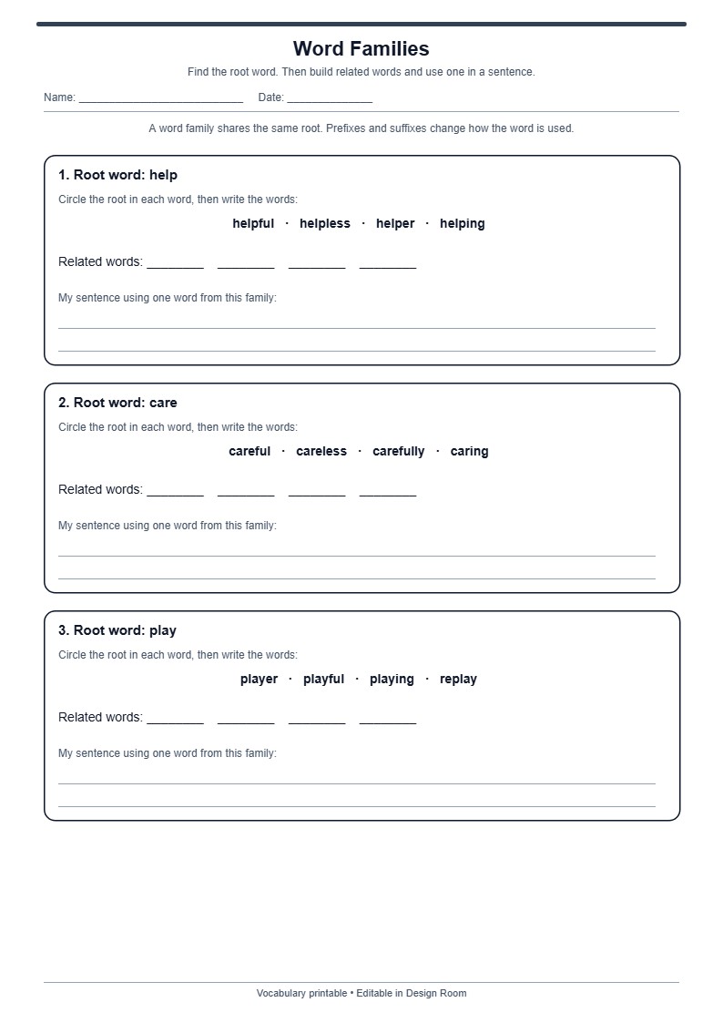Word Families Worksheet